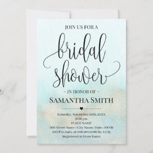 Teal with Gold Ocean Bridal Shower Wedding Aqua Invitation