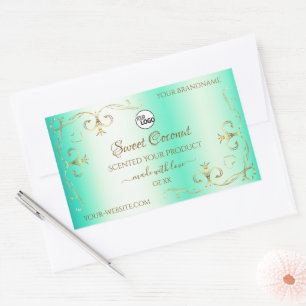 Teal with Gold Ornate Ornaments Product Label Logo