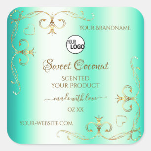 Teal with Gold Ornate Ornaments Product Label Logo