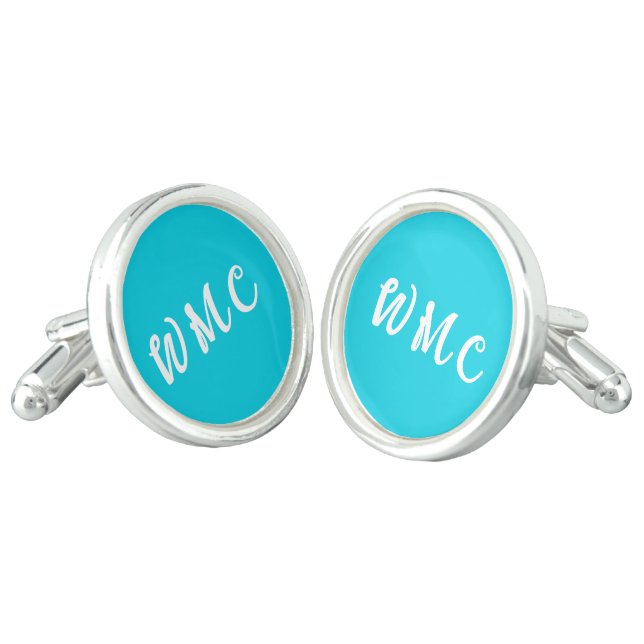 Teal With Initials Cufflinks (Angled)