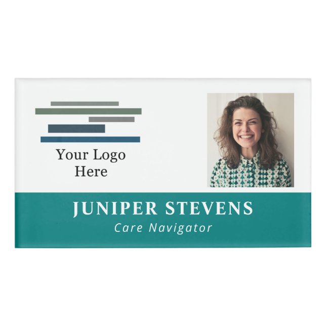 Teal with Logo & ID Photo Employee Name Tag (Front)