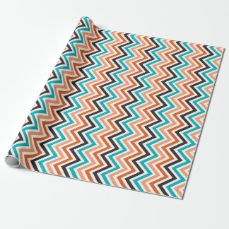 Teal With Orange Tones chevron pattern Wrapping Paper
