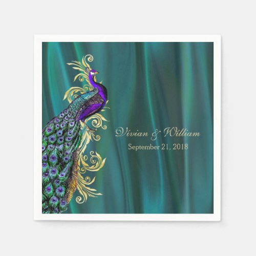 Teal with Peacock Wedding Paper Napkin