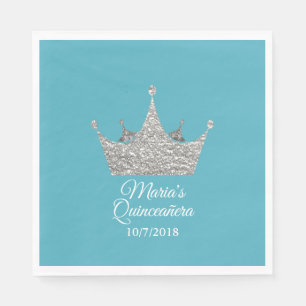 Teal with Silver Crown Crown Quinceañera  Napkins