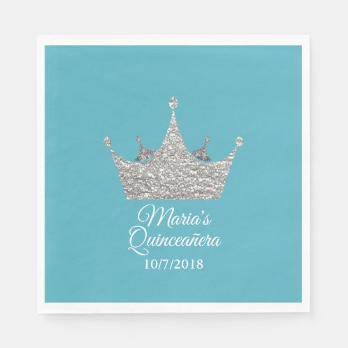 Teal with Silver Crown Crown Quinceaera  Napkins