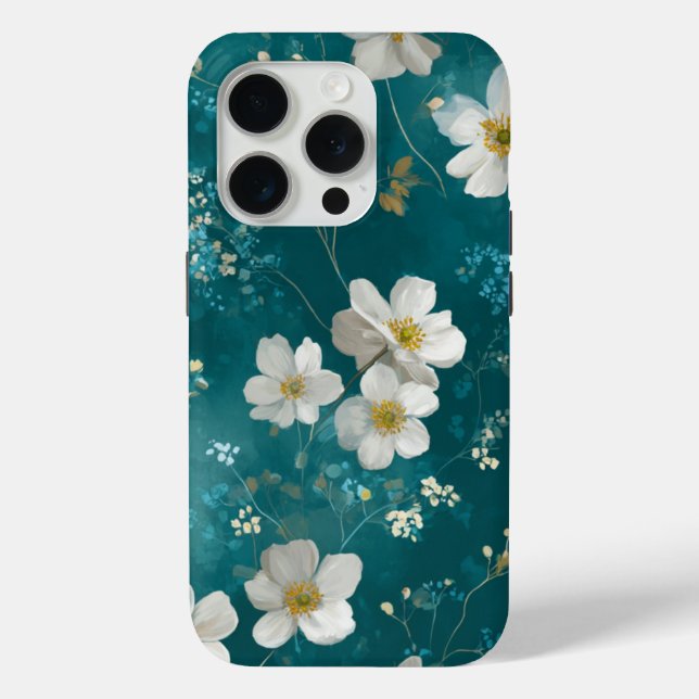 Teal With Soft White Blossoms  Case-Mate iPhone Case (Back)