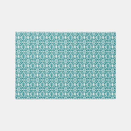 Teal With White Crochet Lace Pattern Rug