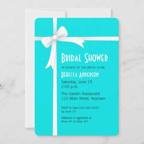 Teal with White Ribbon  Bow Bridal Shower Invitation