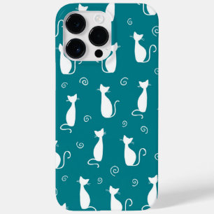 TEAL WITH WHITE SITTING CAT PATTERN Case-Mate iPhone 14 PRO MAX CASE