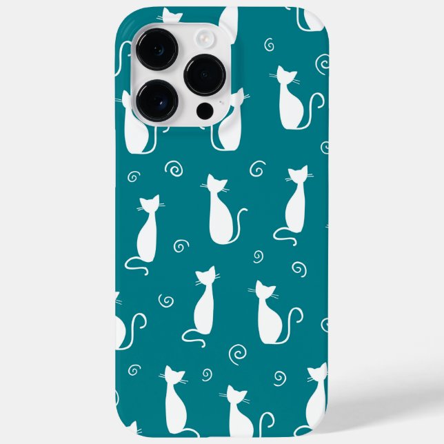 TEAL WITH WHITE SITTING CAT PATTERN Case-Mate iPhone CASE (Back)