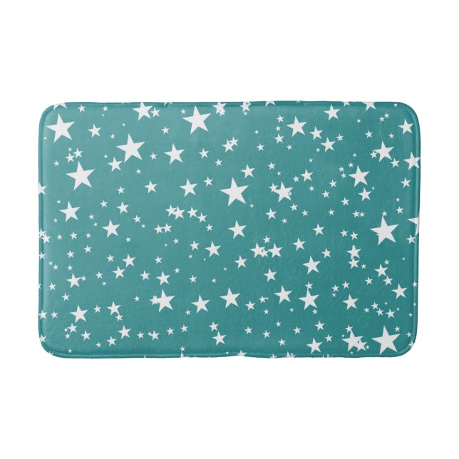 Teal with White Stars Bath Mat (Front)