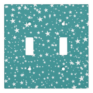 Teal with White Stars Light Switch Cover