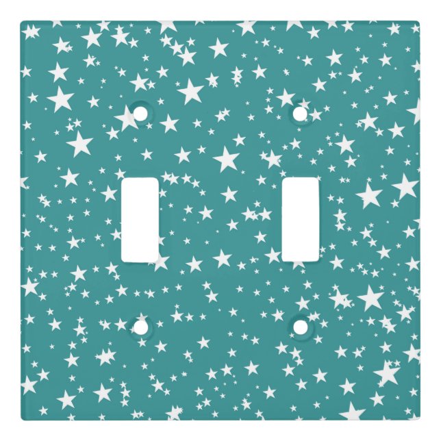 Teal with White Stars Light Switch Cover (Front)