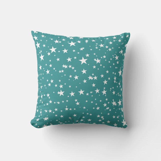 Teal with White Stars Throw Pillow (Front)