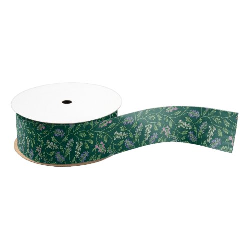 Teal with Wisteria Vines Floral Grosgrain Ribbon