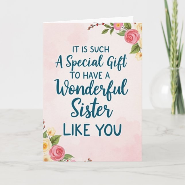 Teal Wonderful Sister Love Card (Front)