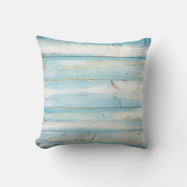 Teal wood beach throw pillow (Front)