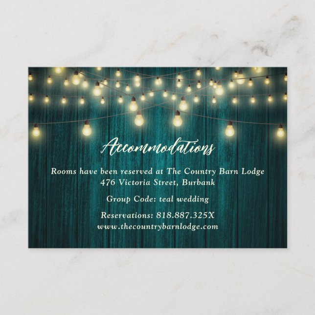 Teal Wood Country Wedding Hotel Accommodation Card (Front)