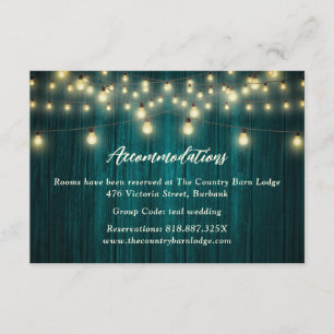 Teal Wood Country Wedding Hotel Accommodation Card