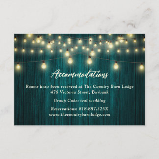 Teal Wood Country Wedding Hotel Accommodation Card