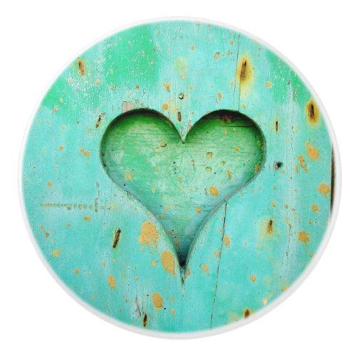 Teal Wood Rustic Heart Knob