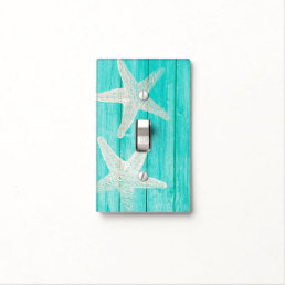 Teal Wood &amp; Starfish Beach Elegant Chic Tropical Light Switch Cover