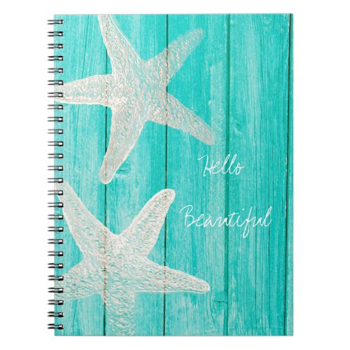 Teal Wood  Starfish Beach Elegant Chic Tropical Notebook