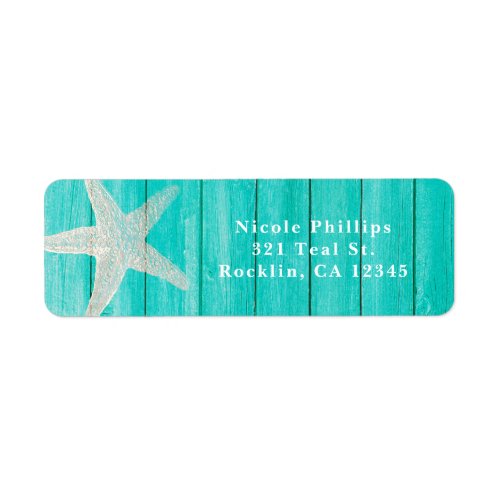 Teal Wood  Starfish Beach Elegant Invitation Label