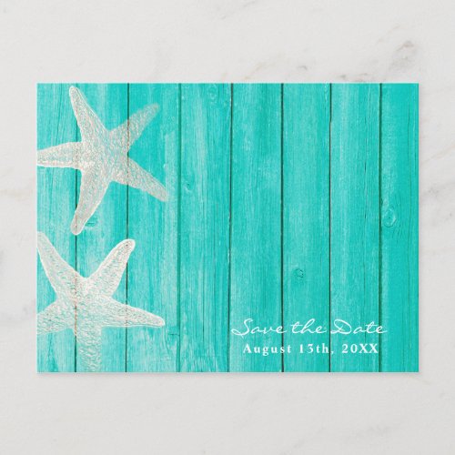 Teal Wood  Starfish Beach Elegant Save the Date Announcement Postcard