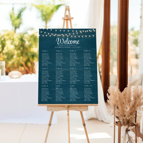 Teal Wood String Light Wedding Seating Chart Foam Board