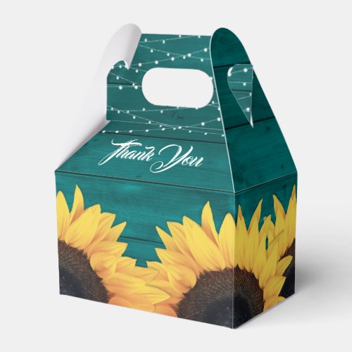 Teal Wood Sunflower Wedding Thank You Favor Boxes