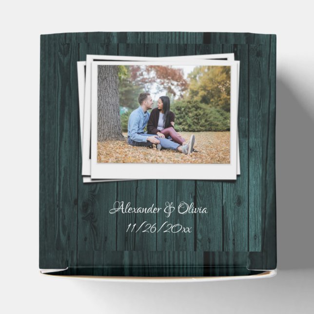 Teal Wooden Photo Wedding Favor Box (Top)