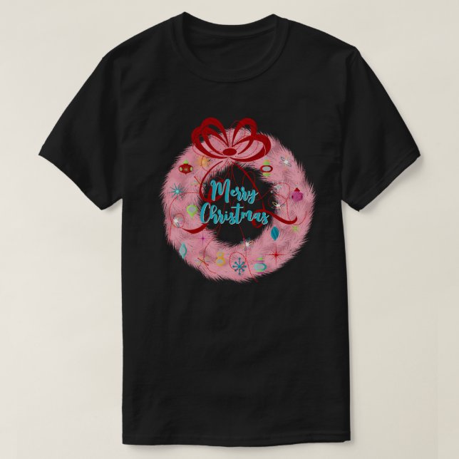 Teal Wreath Retro Christmas  T-Shirt (Design Front)