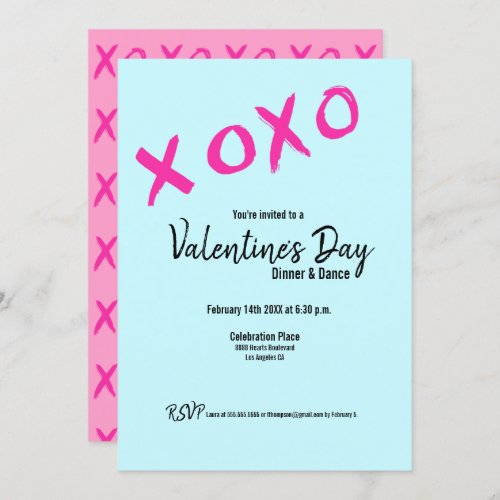 Teal XOXO pink Valentines Dinner Dance Party Invitation