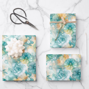 Teal Yellow Alcohol Ink Illustration Medium Print Wrapping Paper Sheets