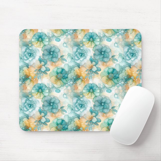 Teal Yellow Alcohol Ink Illustration  Mouse Pad (With Mouse)