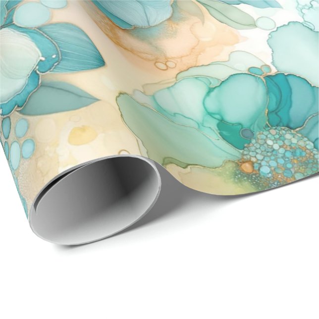 Teal Yellow Alcohol Ink Illustration Print Wrapping Paper (Roll Corner)