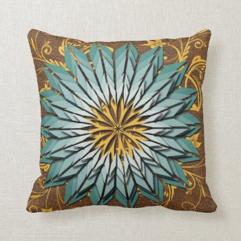 Teal  Yellow  And Brown Abstract Floral Pillow by LittleThingsDesigns at Zazzle