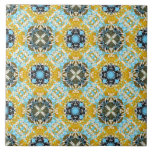 Teal, Yellow, and Grey Diamonds and Squares Patter Ceramic Tile