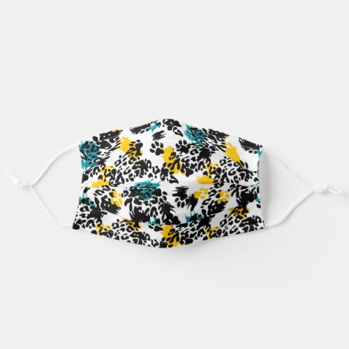 Teal Yellow and Leopard Spots on White Adult Cloth Face Mask