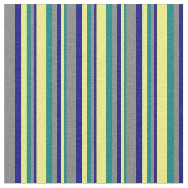 Teal, Yellow, Blue & Gray Colored Lines Fabric (Close Up)