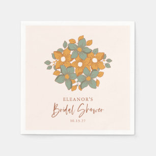 Teal Yellow Boho Retro Floral Bridal Shower Custom Napkins