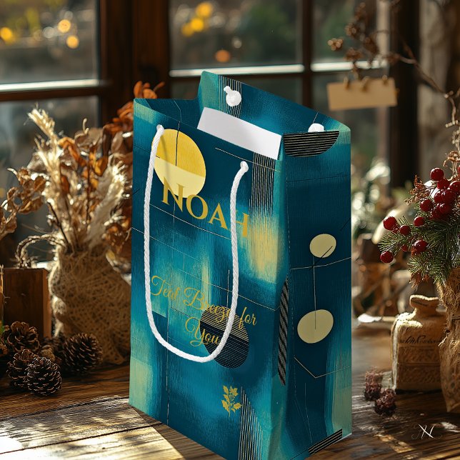 Teal & Yellow Breeze Geometric Contemporary Art Small Gift Bag (Creator Uploaded)