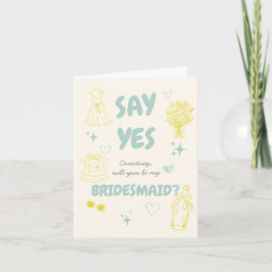 Teal + Yellow Bridesmaid Doodle Proposal Card
