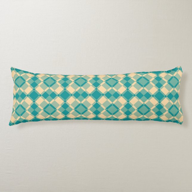 Teal Yellow Checker Argyle Pattern Body Pillow (Front)