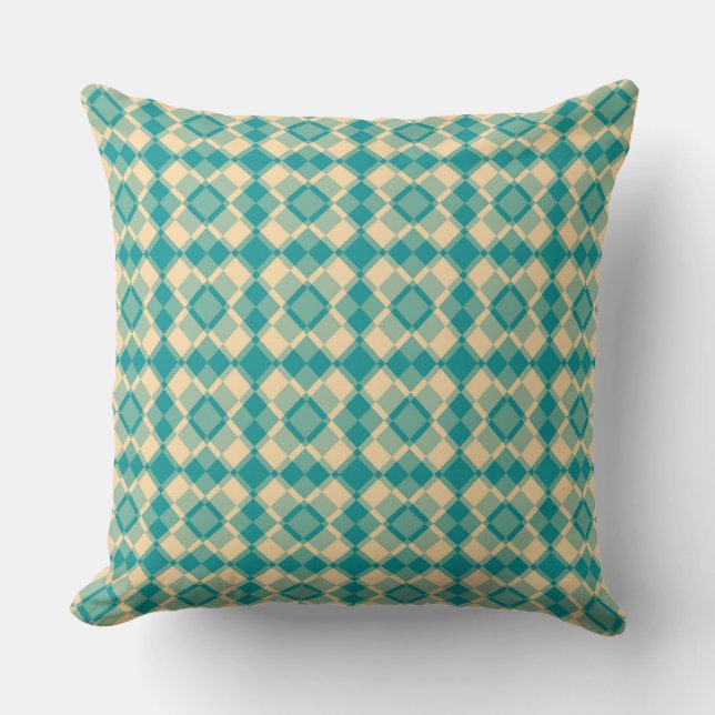 Teal Yellow Checker Argyle Pattern Throw Pillow (Front)