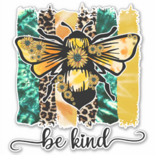 Teal Yellow Cheetah Leopard Bee Kind Sticker