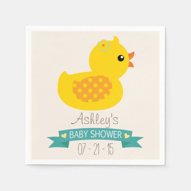 Teal & Yellow Duckling, Duck; Baby Shower Paper Napkins (Front)