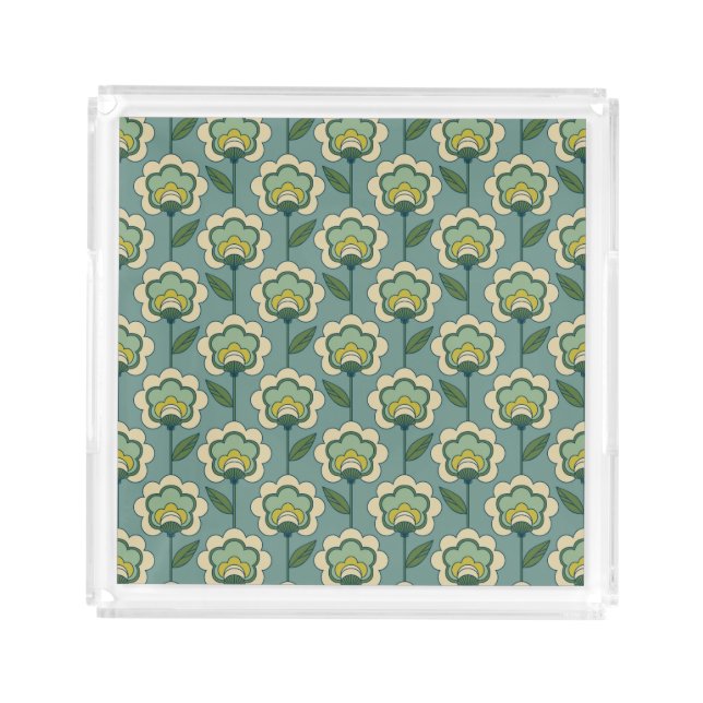Teal & Yellow Floral Pattern Acrylic Tray (Front)