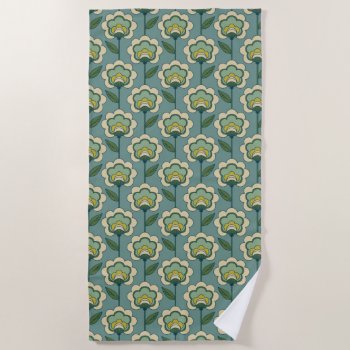 Teal & Yellow Floral Pattern Beach Towel by trendzilla at Zazzle